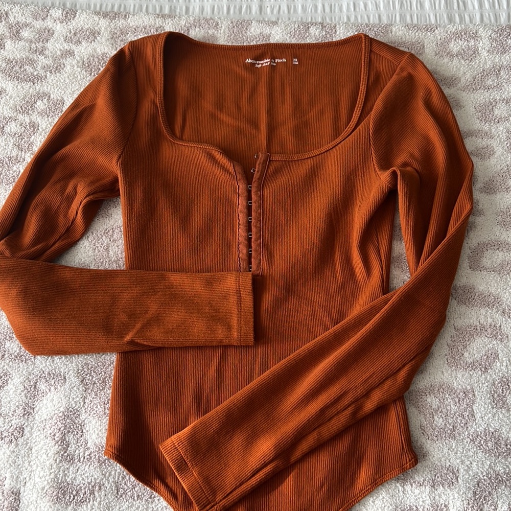 Abercrombie + Fitch Long Sleeve Hook-and-Eye Henley Bodysuit